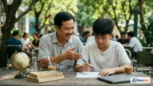 Học sinh lớp 10 và phụ huynh trao đổi chọn môn học lựa chọn tại TP.HCM