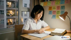 Học sinh lớp 9 ở TP.HCM ôn thi tiếng Anh vào lớp 10 với sách và từ điển