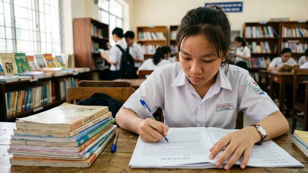 Học sinh đọc và gạch chân văn bản khi ôn đọc hiểu Ngữ văn