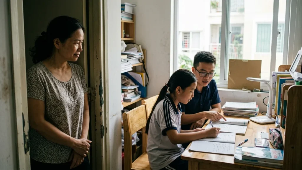 Phụ huynh quan sát buổi học thử với gia sư