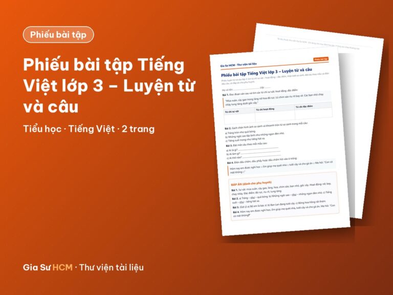 Phiếu bài tập Tiếng Việt lớp 3 – Luyện từ và câu