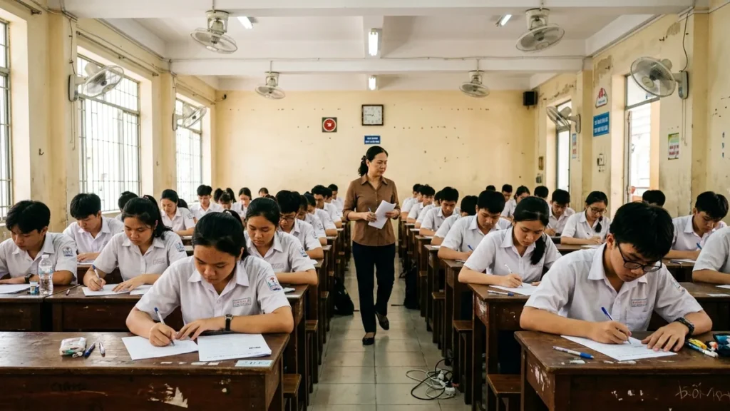 Học sinh lớp 9 làm bài thi tuyển sinh lớp 10 tại TP.HCM